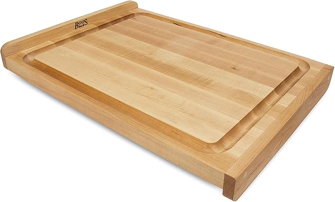 John Boos Countertop Series Rectangular Wooden Maple Cutting Board 23.75”x17.25” – 1.25” Thick, 18-lb Reversible Butcher Block with Juice Groove, Counter Lip & Edge-Grain – Made in the USA