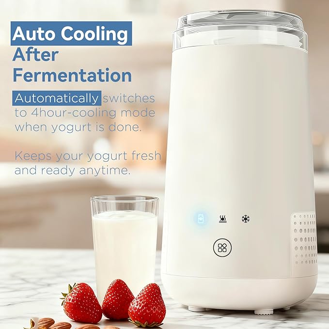 Yogurt Maker Machine with Auto Cooling, 250ml/8.5oz Personal Yogurt Machine, One-Touch Control, Fresh Yogurt Daily, Compact Yogurt Maker for Home & Office