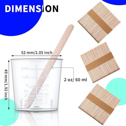 Konohan 100 Pack 2oz/60ml Plastic Mixing Cups Disposable Measuring Cups, Epoxy Bulk Clear Beaker with Graduated and Mixing Sticks for Resin, Laboratory, Liquid, Acrylic Paint Art, Medicine