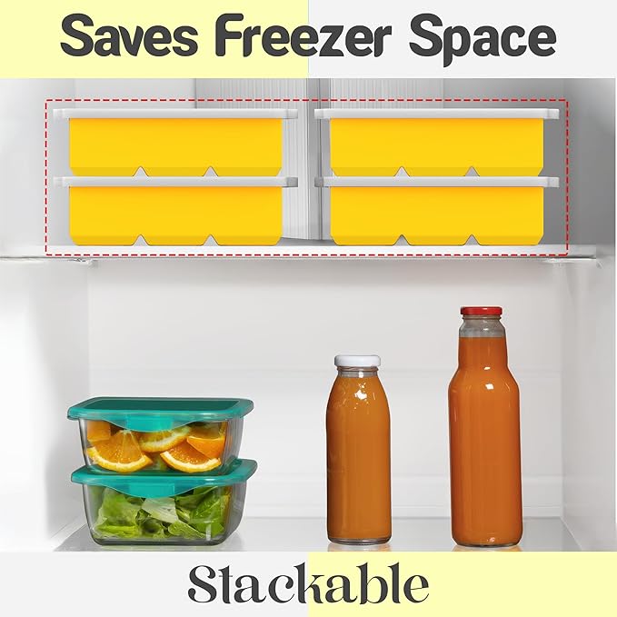 KitchFort Large Silicone Ice Cube Tray (2-Pack), Easy Release 2" Big Ice Cubes - Cocktail, Whiskey Ice Cubes Mold - Ice Trays for Freezer with Lid - Stackable Silicone Ice Tray - Mustard Yellow