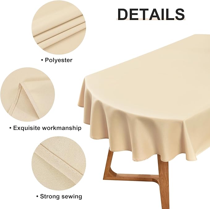 Wolkemer Oval Tablecloth 60 x 102 Inch Washable Fabric Table Cloth Solid Beige Table Cover for Dining Wedding Party Banquet Tabletop Decoration
