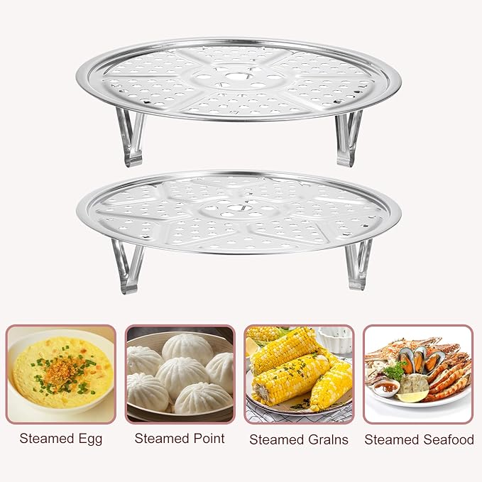 uxcell 4pcs Stainless Steel Steamer Rack with Stand, 7.9 Inches/8.6 Inches/9.5 Inches/10.2 Inches Pot Steaming Tray for Steamer Cookware Instant Pressure Cooker