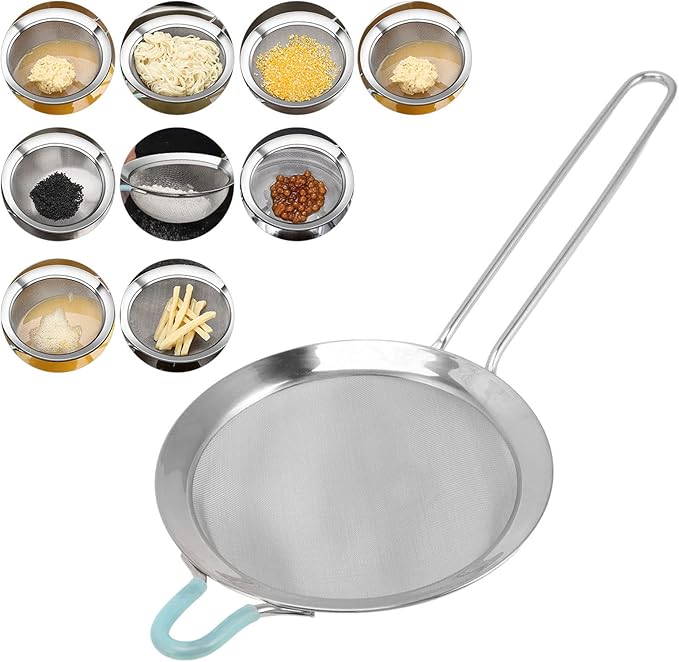 60 Mesh Fine Mesh Strainers, Stainless Steel Sieve Fine Mesh Strainer Handheld Flour Colander with Long Handle, Flour Sifter for Kitchen (14cm)