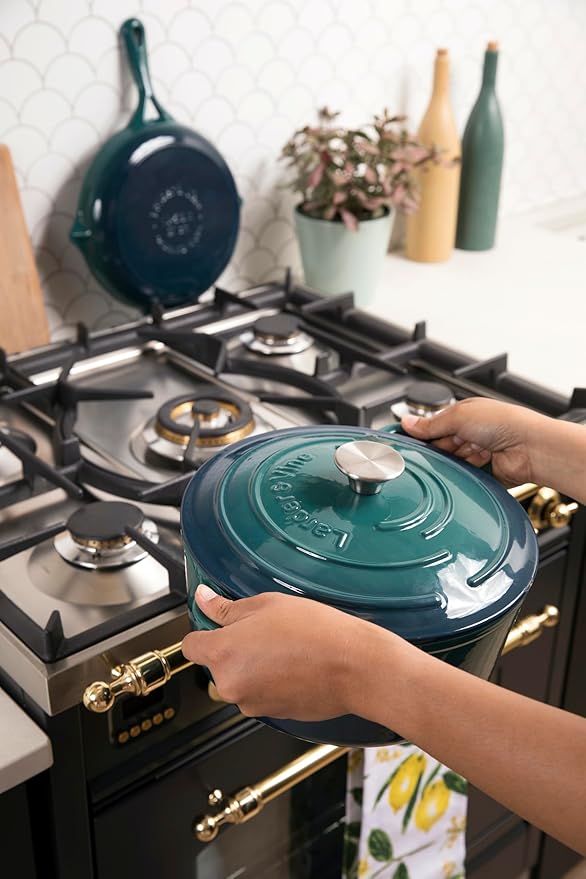 Larder & Vine 4-Piece Enameled Cast Iron Set, Oven Safe and Suitable for All Cooktops – includes 5.7 Quart Dutch Oven Pot with Lid and 2.2 Quart Saucepan with Lid (Bondi)