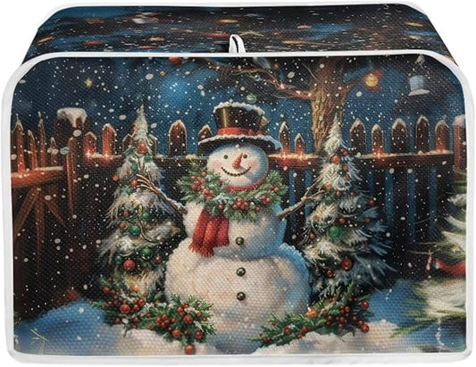 Annejudy Christmas Snowman Toaster Cover Dustproof Cover 2 Slice Small Appliance Cover Bread Maker Cover Dust Protection & Waterproof Kitchen Accessories Kitchen Festival Decor