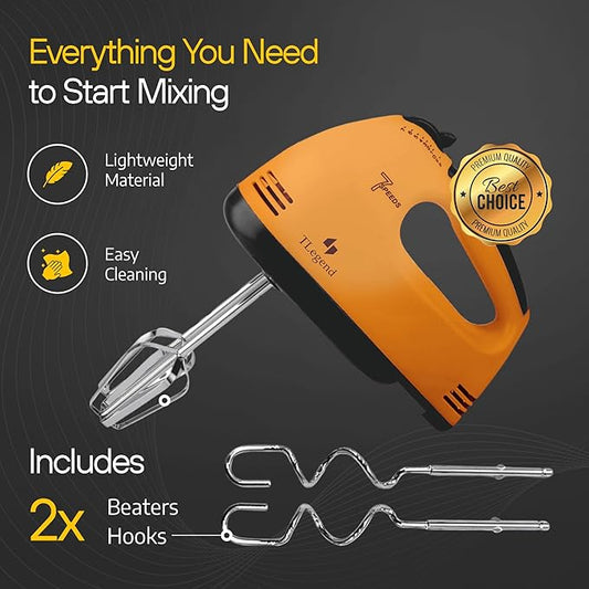 TechnoLegend Hand Mixer Electric Handheld – 7 Speed Ultra Power Electric Mixer Handheld (Orange)