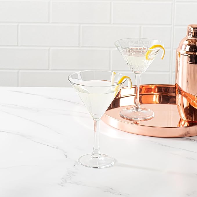 Restaurantware Cascata 9 Ounce Stemmed Martini Glasses Set Of 6 Tempered Martini Glasses - Chip-Resistant Fine-Blown Glass Martini Glass Set Dishwasher-Safe For Martinis Or Cocktails