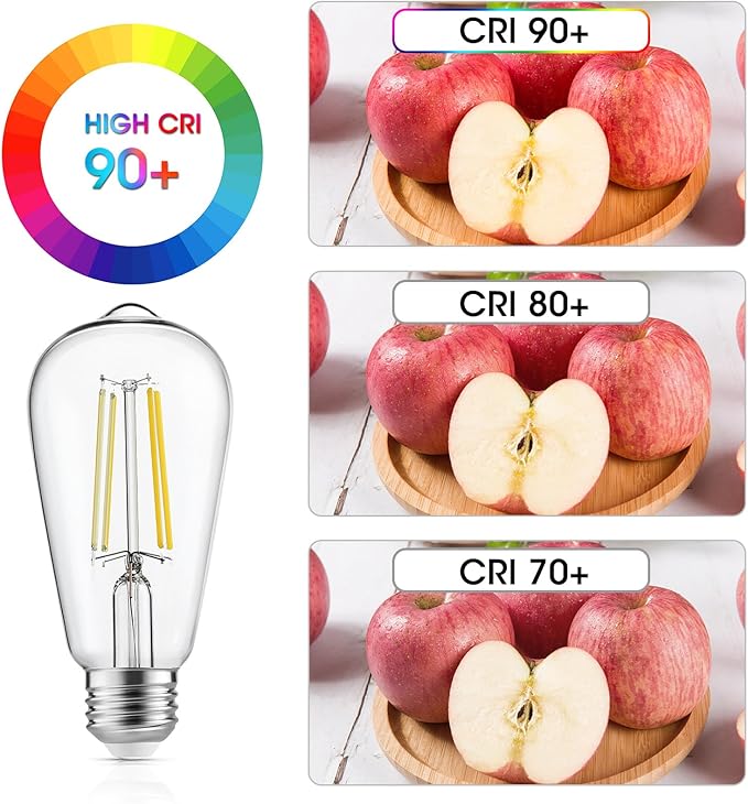 Edison Light Bulbs 60W Equivalent, Dimmable Vintage LED Light Bulbs, E26 Medium Base, Cool White 4000K, ST58, 6W, 750LM, 90+ CRI, Antique Decorative Filament LED Bulb, Clear Glass, Pack of 4