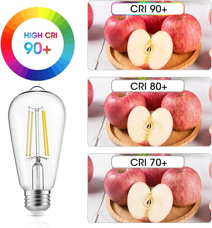 LED Edison Light Bulbs, 60W Equivalent Incandescent Edison Bulbs, Efficient 6W ST58, E26 Medium Base, Dimmable, 750 Lumens, 4000K, Cool White, 90+ CRI, Clear - 24 Count (Pack of 1)