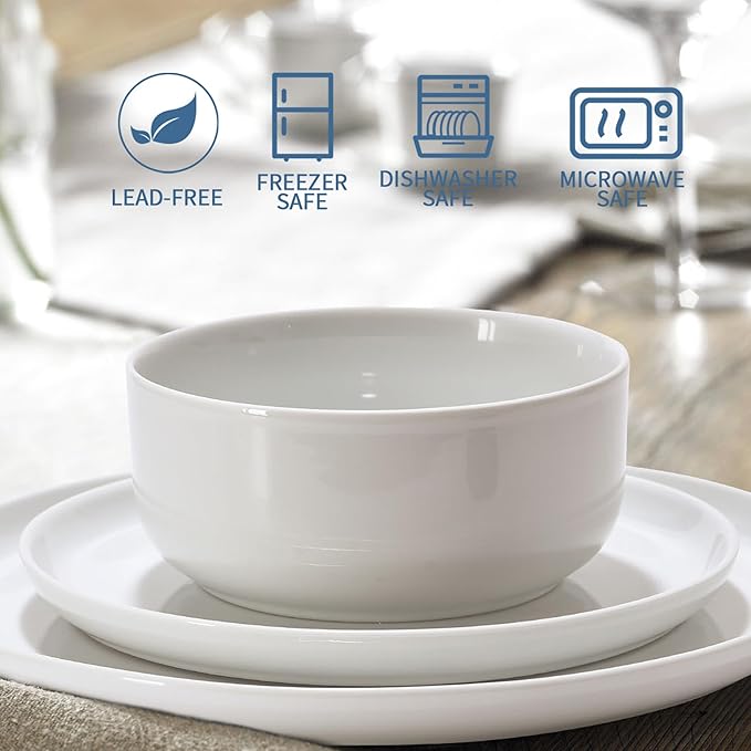 fMBB MBB 22 Oz White Ceramic Bowls Set of 4, for Soup Cereal Ramen Oatmeal Fruit Salad Pasta and Rice, Breakfast Bowls Kitchen Serving Bowl for Home Restaurant Hotel, Dishwasher & Microwave Safe