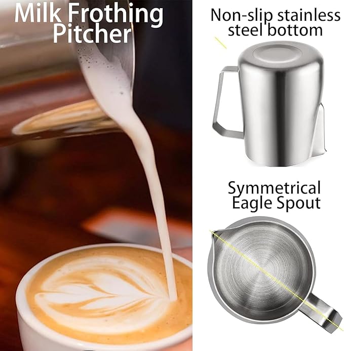 Miuly Milk Frothing Jug Small, 14oz/420ml Milk Frother Cup 304 Stainless Steel Steaming Pitcher With Internal Scale, Espresso Accessories, Frother Pitcher For Espresso Machine Cappuccino Latte Art