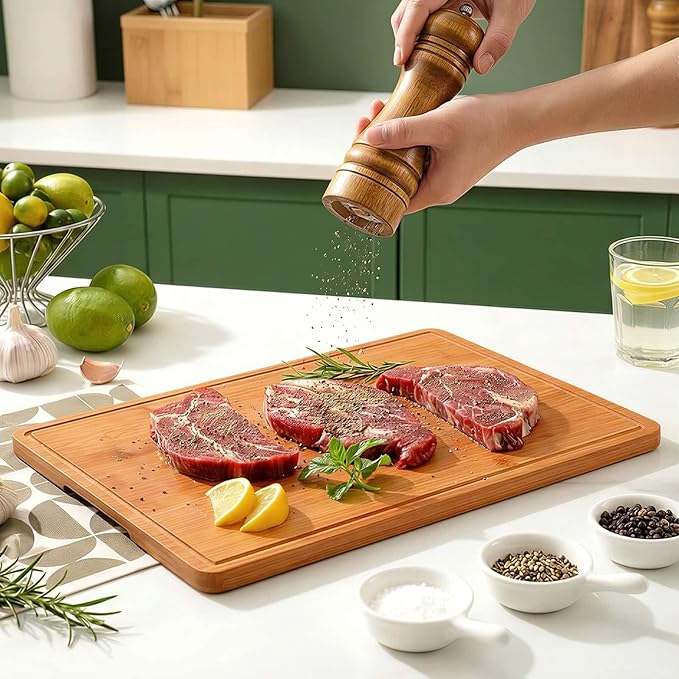 Zarler Bamboo Cutting Boards for Kitchen, 15.5x10.5 Durable Wood Cutting Board with Juice Grooves and Handles, Wooden Chopping Board for Meal Prep, 500℉ Carbonized Bamboo, XL Size, Ideal Kitchen Gift
