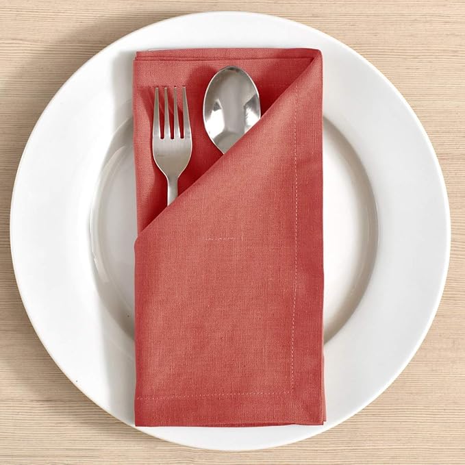Fingercraft Cloth Napkins Cotton Linen Blend Fabric 12 Pack Premium Quality Mitered Corners for Every Day Use Napkins are Pre Shrunk and Good Absorbency Easter Color Coral