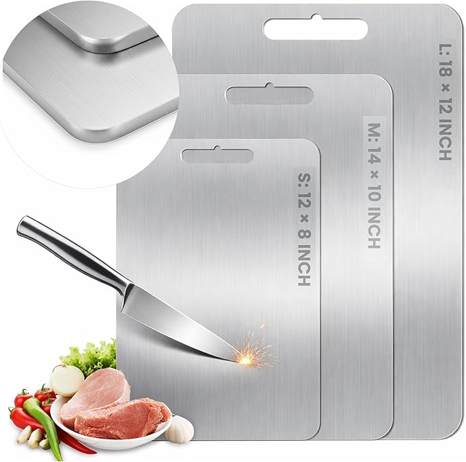 2026 Upgraded Titanium Cutting Board for Kitchen, Extra Thick 100% Pure Titanium Chopping Board, Double-Sided Food-Grade Board with Scratch-Resistant Surface & Smooth Rounded Edges(12×8IN)