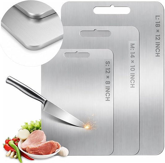 2026 Upgraded Titanium Cutting Board for Kitchen, Extra Thick 100% Pure Titanium Chopping Board, Double-Sided Food-Grade Board with Scratch-Resistant Surface & Smooth Rounded Edges(12×8IN)