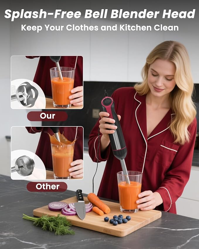 Immersion Blender Handheld 1000W, 3-in-1 Stick Hand Blenders for Kitchen with Upgraded 20 Speed Turbo, Includes Milk Frother & Electric Whisk Attachments for Soups, Purees & Emulsions