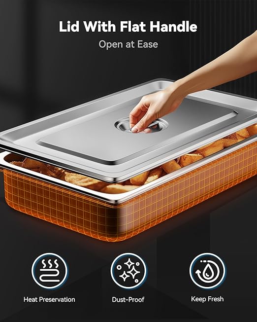 ZeroPone 4 Pack Hotel Pans with Lids, 1/1 Full Size 4" Deep Steam Table Pan, 19 Gauge Thickened Stainless Steel Anti Jam Steam Pan, Commercial Food Storage Containers