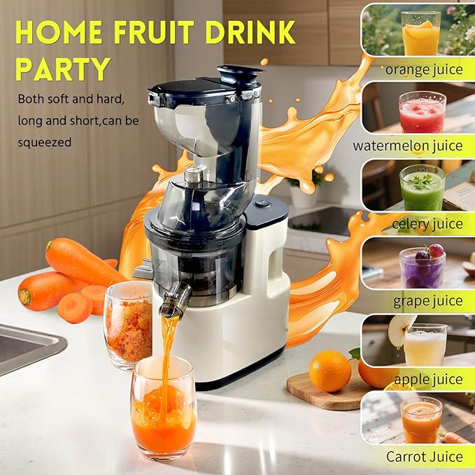 Cold Press Juicer Machines - Slow Masticating Juice Extractor with Wide Feed Chute, High Yield Juice Maker for Fruit & Vegetable - Easy to Clean Quiet Machine Extractor de Jugos(white)