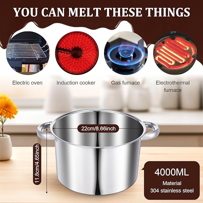 wutfuooo 304 Stainless Steel Double Boiler Set - 2.6QT Melting Bowl with Scale and Handle - 4.2QT Dual-Handle Pot - Stackable Water Bath Melting Pot Set for Butter, Chocolate, Wax, Sugar, Candle