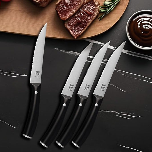 Exquisite Steak Knife Set of 4,High-carbon Stainless Steel Forged,Lightweight Sharp Steak Knives Set for Kitchen(4.5inch,Black)