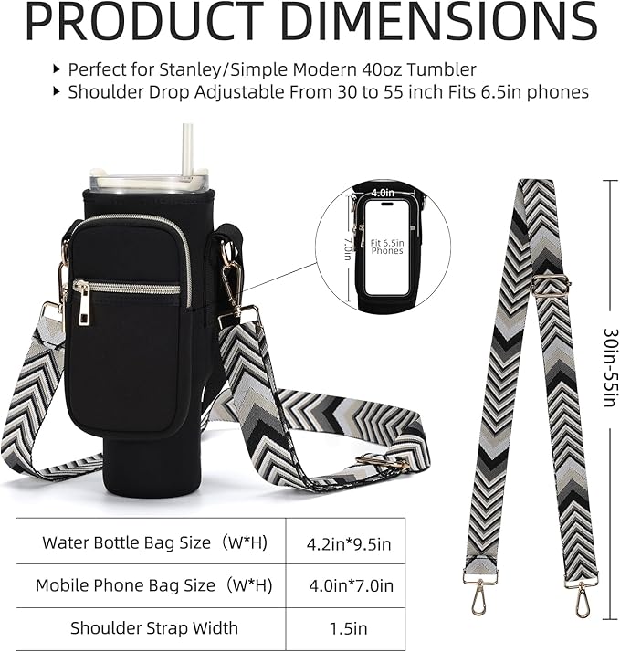 Water Bottle Carrier Bag for Stanley 40/30 oz Tumbler with Phone Pocket Neoprene Water Bottle Holder with Shoulder & Handheld Strap Stanley Cup Accessories