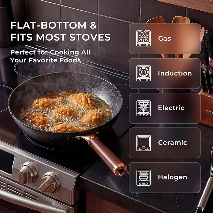 12.5-Inch Carbon Steel Wok Pan with Lid: Woks & Stir-Fry Pans Nonstick with Steamer for Cooking Pan Set, Large Deep Chinese Frying Saute Pan Wok Skillet, Induction Compatible, Stay-Cool Handle, Gifts