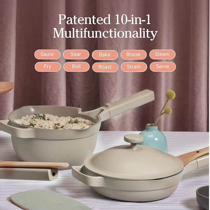 Our Place Mini Always Pan | 8.5" Ceramic Pan with Modular Lid & Beechwood Spatula | Patented 10-in-1 Nonstick, Non-Toxic Cookware Made Without PFAS | Induction & Oven-Safe up to 450°F | Spice
