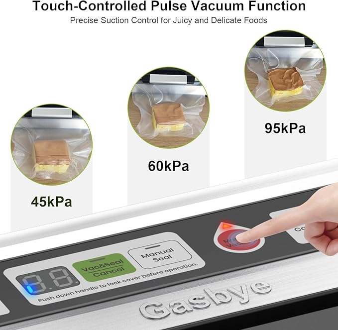 95kPa Precision Vacuum Sealer Machine, Double Heat Seal for Dry/Moist Food, Easy-Lock Handle, Built-in Bag Storage & Cutter, Progress Display, Pulse Mode, Removable Drip Tray, Silver