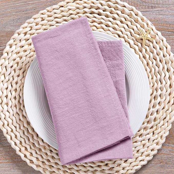 MLMC 8 Pack Lilac Purple Cloth Napkins Rustic Washable Cotton Linen Napkins Set of 8 17"x17" Lavender Reusable Dinner Napkins Cloth for Spring Easter Wedding Baby Shower Party Gathering Everyday Use