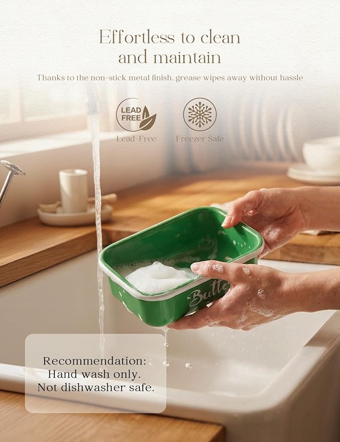 Butter Dish, Butter Dish with Lid for Countertop,Metal Butter Keeper with Stainless Steel Multipurpose Butter Knife, Large Butter Container with quality Silicone Good Kitchen Gift,Grass Green