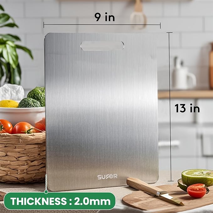 2 Pack Titanium Cutting Board, 100% Pure Titanium Cutting Boards For Kitchen, Non-Slip Chopping Board, Dishwasher Safe, Easy to Clean, Durable & Hygienic for Meat, Vegetables, Fruits (13 * 9)