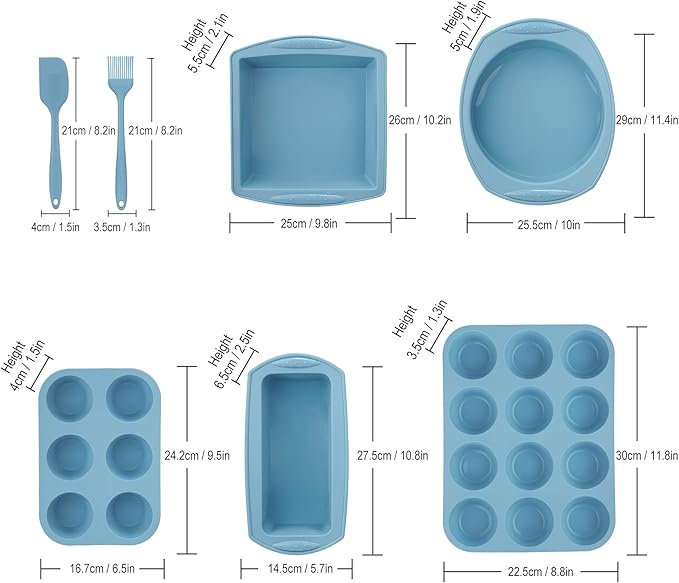 Economical 7in1 Nonstick Silicone Baking Cake Pan Cookie Sheet Molds Tray, Heat Resistant Bakeware Tools for Muffin Loaf Bread Pizza Cupcake