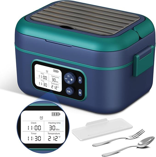 Cordless Electric Heated Lunch Box, 1.5L 6.3Cups 24000mAh Rechargeable Battery Self-Heating Lunch Box, Smart Timer, Even Heating, 100W Portable Food Warmer for Office, Picnic, Car, Outdoor