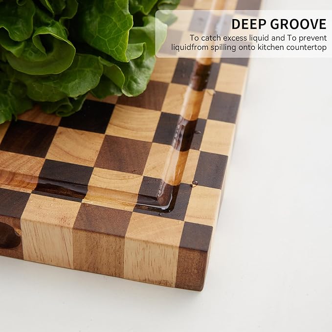 Cookaholic Acacia Wood Cutting Board (17x11x1.2'') Inch, Butcher Block for Kitchen, Premium Acacia Cutting Board with Juice Groove, End Grain Made of Sustainable Acacia Wood