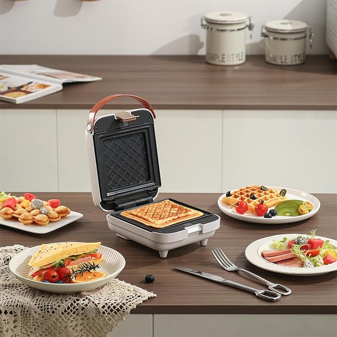 3 in 1 Sandwich Maker Nonstick Panini Press Waffle Maker Bubble waffle Egg puffs Electric Grill with Non-stick Coating & Removale Plates for Breakfast Afternoon tea