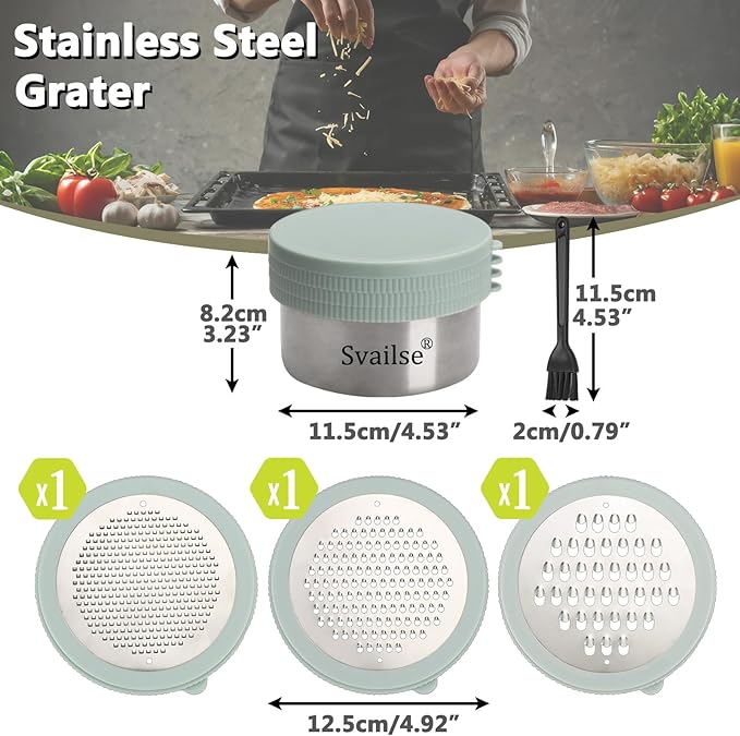 Cheese Grater with Container, 4 in 1 Box Gratters for Fine, Medium and Coarse, Handheld Lemon Zester for Parmesan, Ginger, Garlic, Nutmeg, Chocolate (Light Green)