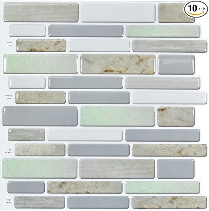 Art3d 10-Sheet Peel and Stick Backsplash for Kitchen in Jade, Stick on Tile for Bathroom, 11.8“ x 11.8"
