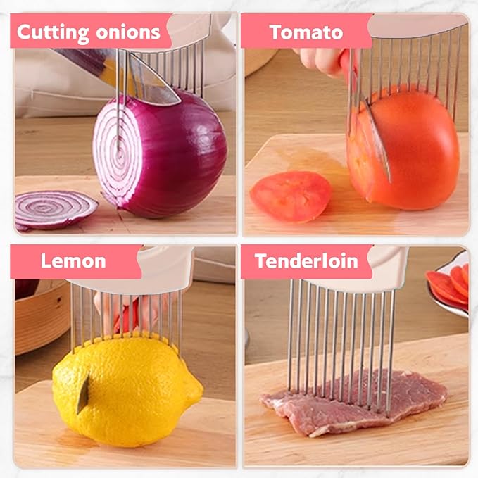 Stainless Steel Onion Slice Holder, Onion Holder for Slicing, Egg Cutter Vegetable Chopper, Ultifunctiona Fruit Slicer OnionPin Slicer Loose Meat Pin, Kitchen Chopper Slicing Tool (2, C)