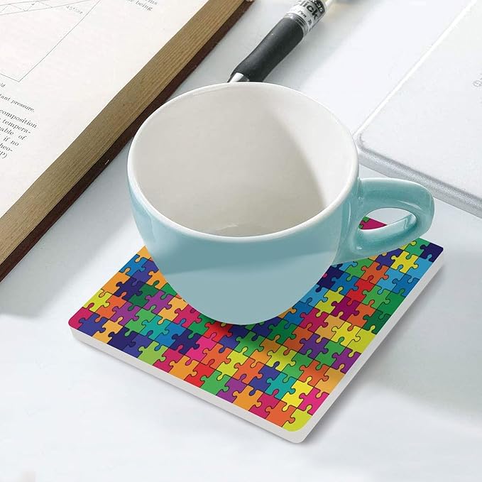 Gamer Drink Coasters, Square Ceramic Drink Coaster Square-4PCS, Gamer Colorful Puzzle Toy Decor Absorbent Ceramic Coasters for Beverage Cup, Bar, Coffee Table