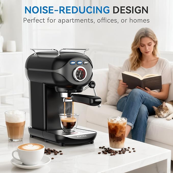 XIXUBX Espresso Machine 20 Bar, Compact Coffee Maker with Milk Frother Steam Wand Professional Espresso Coffee Machine with Removable Water Tank, Latte Cappuccino Machine for Home Office Use, Black
