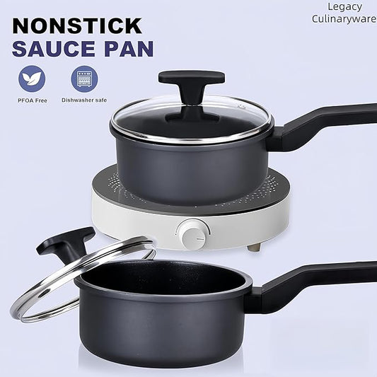 Legacy Culinaryware Nonstick Sauce Pan with Lid,1.5QT small pot, PFOA Free,Kitchen Pots Induction Pot,Black