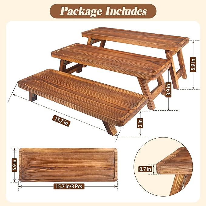 3 Tier Wooden Serving Tray Stand, Foldable Tiered Dessert Display Set for Party, Wedding, Birthday, Christmas, Rustic Charcuterie Boards Table Decor
