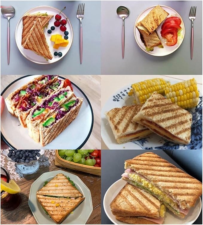 Hot Sandwich Maker, Double Sided Sandwich Baking Pan Pattern Grid Panini Maker with Handle Non Stick Frying Pan Stovetop Toasted Sandwich Press for Home