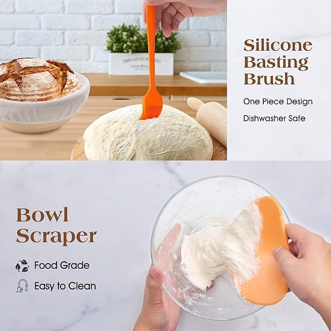Sourdough Starter Kit | Complete 36Pcs All-in-One Bread Kit for Beginners & Bakers | Natural Rattan Proofing Baskets with 34oz Glass Starter Jar & Full Accessories | Gift for Women, Wives & Moms