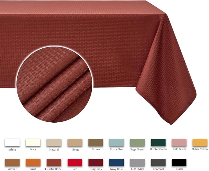 maxmill Rectangle Weaved Design Tablecloth Waterproof Spillproof Fall Table Cloth, Kitchen Dining Room Thanksgiving Decoration, Fabric Table Cover Halloween Party, 60 x 84 Inch, Rustic Brick