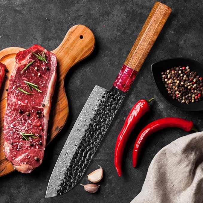 COOKLET'S Damascus Santoku Knife, Japanese VG10 Steel Core Kitchen Knife, Ultra Sharp Professional Chopping Cooking Knife, G10 Ergonomic Handle with Luxury Gift Box