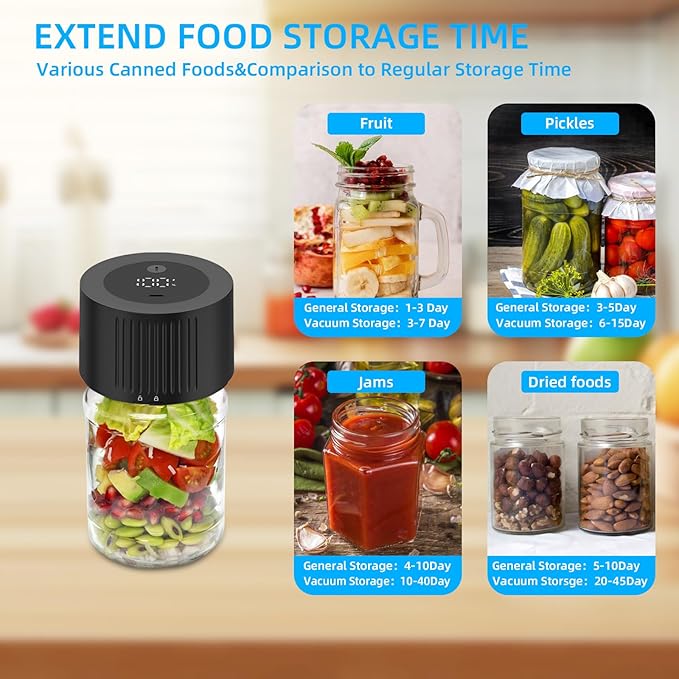 Electric Mason Jar Vacuum Sealer Kit,Rechargeable Ball Jar Sealer Vacuum for Regular Mouth and Wide Mouth Mason Jars,Used for Canning Jars and Food Storage