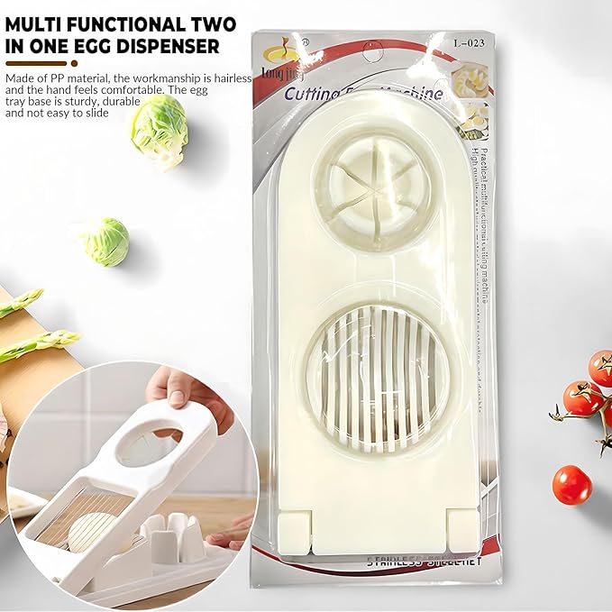 Generic 2 in 1 stainless steel wire egg slicer; cooked egg slicer; egg cutter; strawberry slicer; multi-purpose egg slicer; suitable for slicing soft fruits, etc., 7.87L*3.54W*1.18H, White