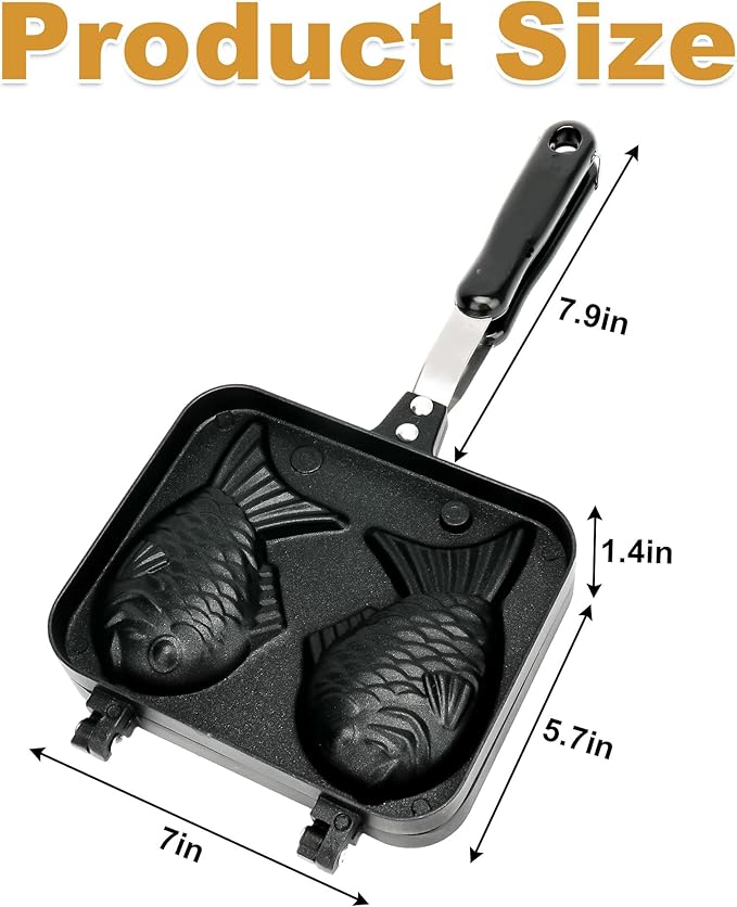 Taiyaki Fish Shape Cake Pan,Non-stick Double Waffle Cake Maker with Long Handle and Oil brush,for Dessert,Dorayaki,Red Bean Pie,mini Cheese Cake