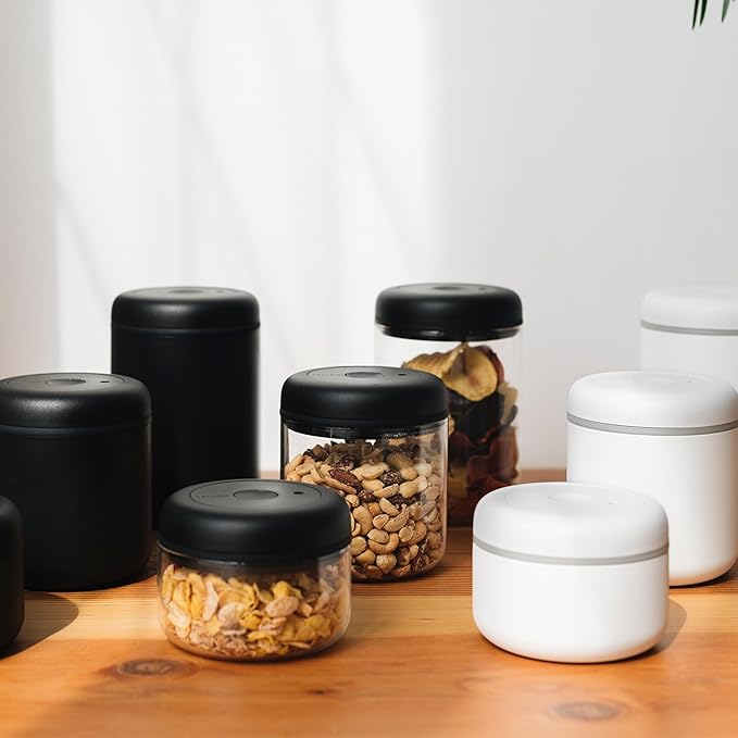 Fellow Atmos Vacuum Coffee Canister & Food Storage Container - 0.7 Liter Canister holds up to 11 oz of Coffee Beans - Airtight Food Storage Containers - Containers - 0.7 Liter - Matte White